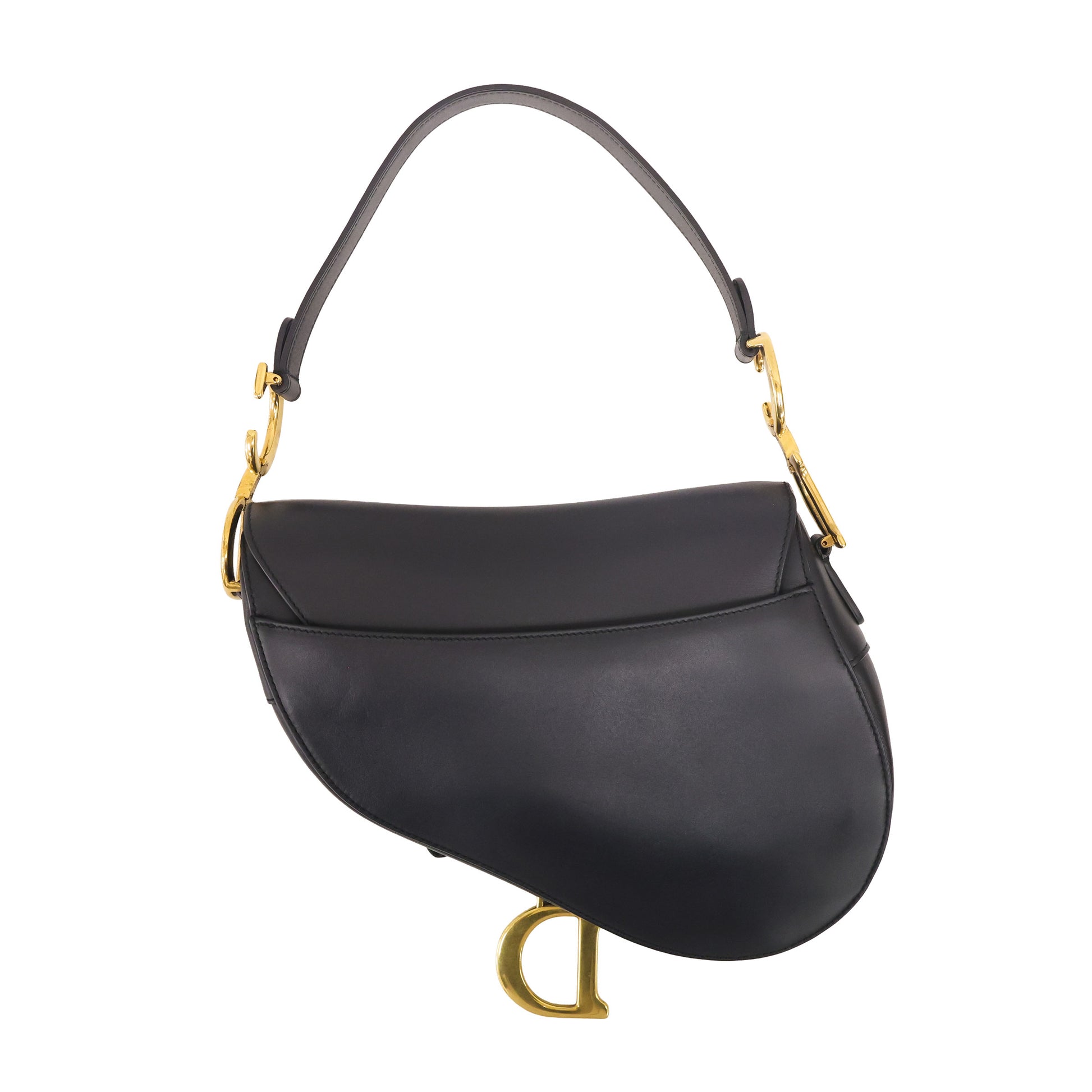 Preloved CHRISTIAN DIOR Saddle Leather Black 2 Way Shoulder Bag | Luxe Again Maison