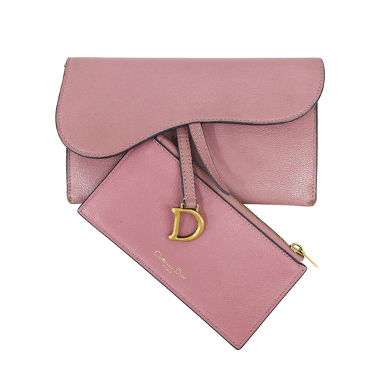 Preloved CHRISTIAN DIOR Saddle Long Leather Chain Wallet Pink | Luxe Again Maison