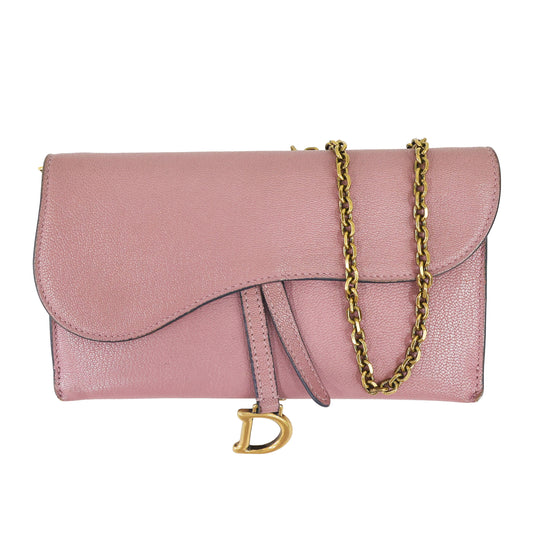 Preloved CHRISTIAN DIOR Saddle Long Leather Chain Wallet Pink | Luxe Again Maison