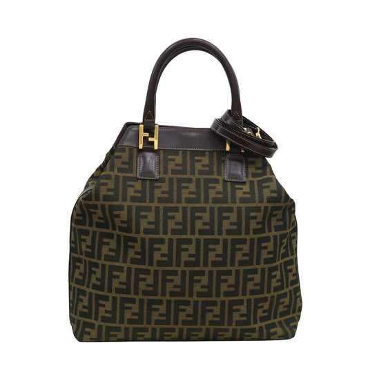 Preloved FENDI 2 Way Zucca Canvas Leather Trim Brown | Luxe Again Maison