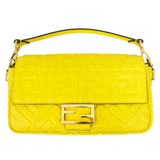 Preloved FENDI Baguette Yellow Nappa Leather Embossed 2 Way Shoulder Bag | Luxe Again Maison