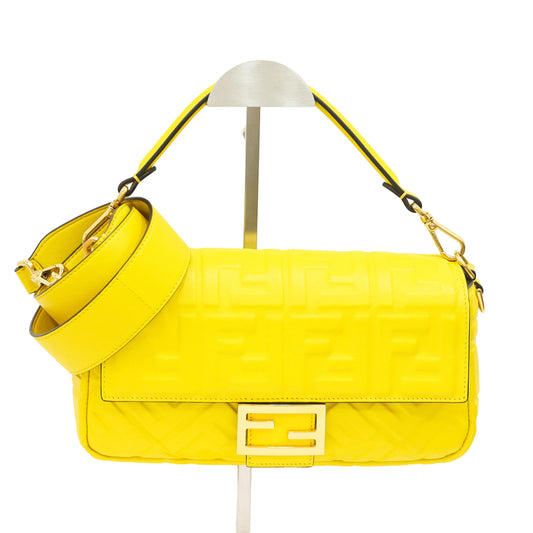 Preloved FENDI Baguette Yellow Nappa Leather Embossed 2 Way Shoulder Bag | Luxe Again Maison