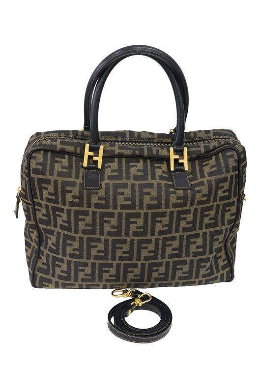 Preloved FENDI Business Bag Zucca Canvas w Leather Brown | Luxe Again Maison