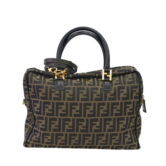 Preloved FENDI Business Bag Zucca Canvas w Leather Brown | Luxe Again Maison