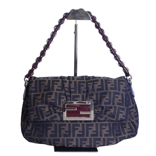 Preloved FENDI Mia Zucca Canvas x Patent Leather Chain Shoulder Bag Brown 8BRXXX | Luxe Again Maison