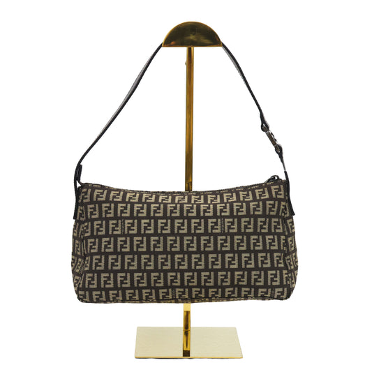 Preloved FENDI Pochette Bag Zucchino Canvas w Leather Trim 8BR444 | Luxe Again Maison