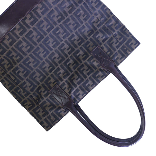 Preloved FENDI Zucca Canvas x Leather Tote Brown | Luxe Again Maison