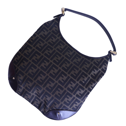 Preloved FENDI Zucca Canvas x Leather Trim One Shoulder Bag Brown | Luxe Again Maison