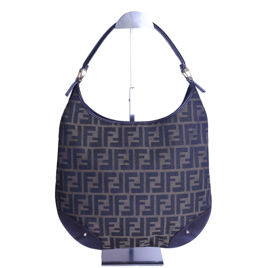 Preloved FENDI Zucca Canvas x Leather Trim One Shoulder Bag Brown | Luxe Again Maison