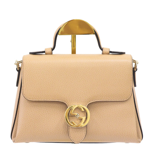 Preowned authentic Gucci 510302 Interlocking G 2 Way Crossbody Leather Beige Shoulder Handbag | Luxe Again Maison