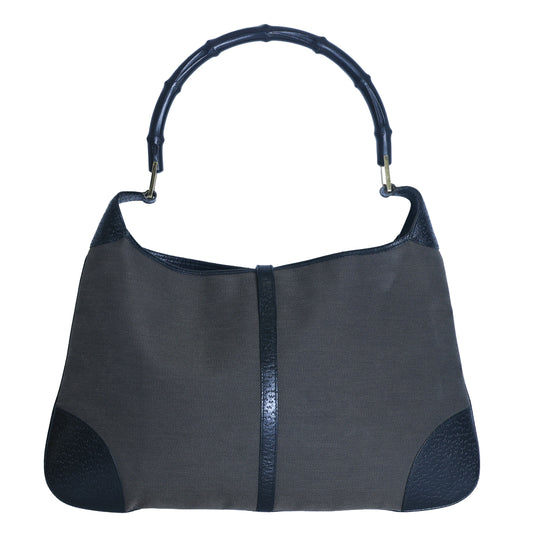 Preloved GUCCI Bamboo Jackie Canvas x Leather Shoulder Bag Black Brown | Luxe Again Maison