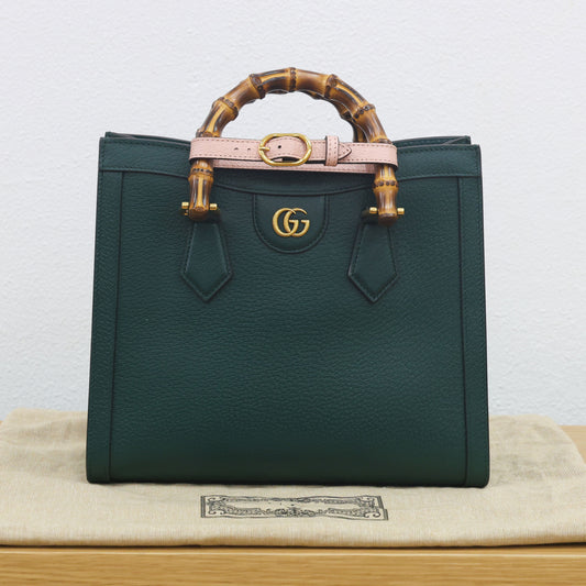 Preloved GUCCI Double G Diana Bamboo Medium Tote Green | Luxe Again Maison