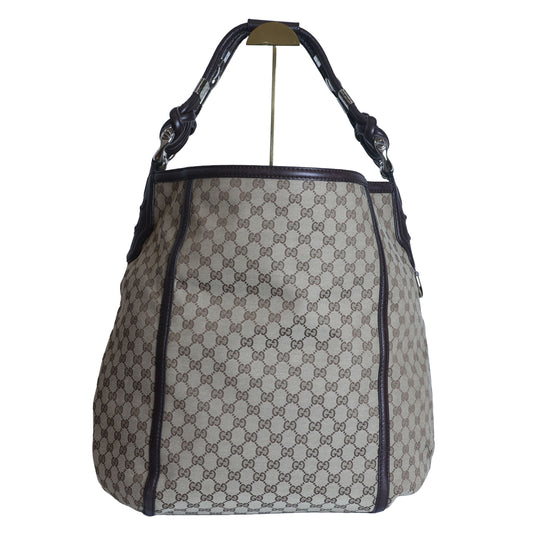 Preloved GUCCI GG Canvas x Leather Large Tote Beige | Luxe Again Maison