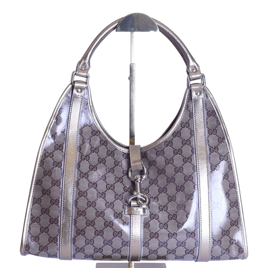 Preloved GUCCI GG Crystal Coated Canvas x Leather Gold Brown | Luxe Again Maison