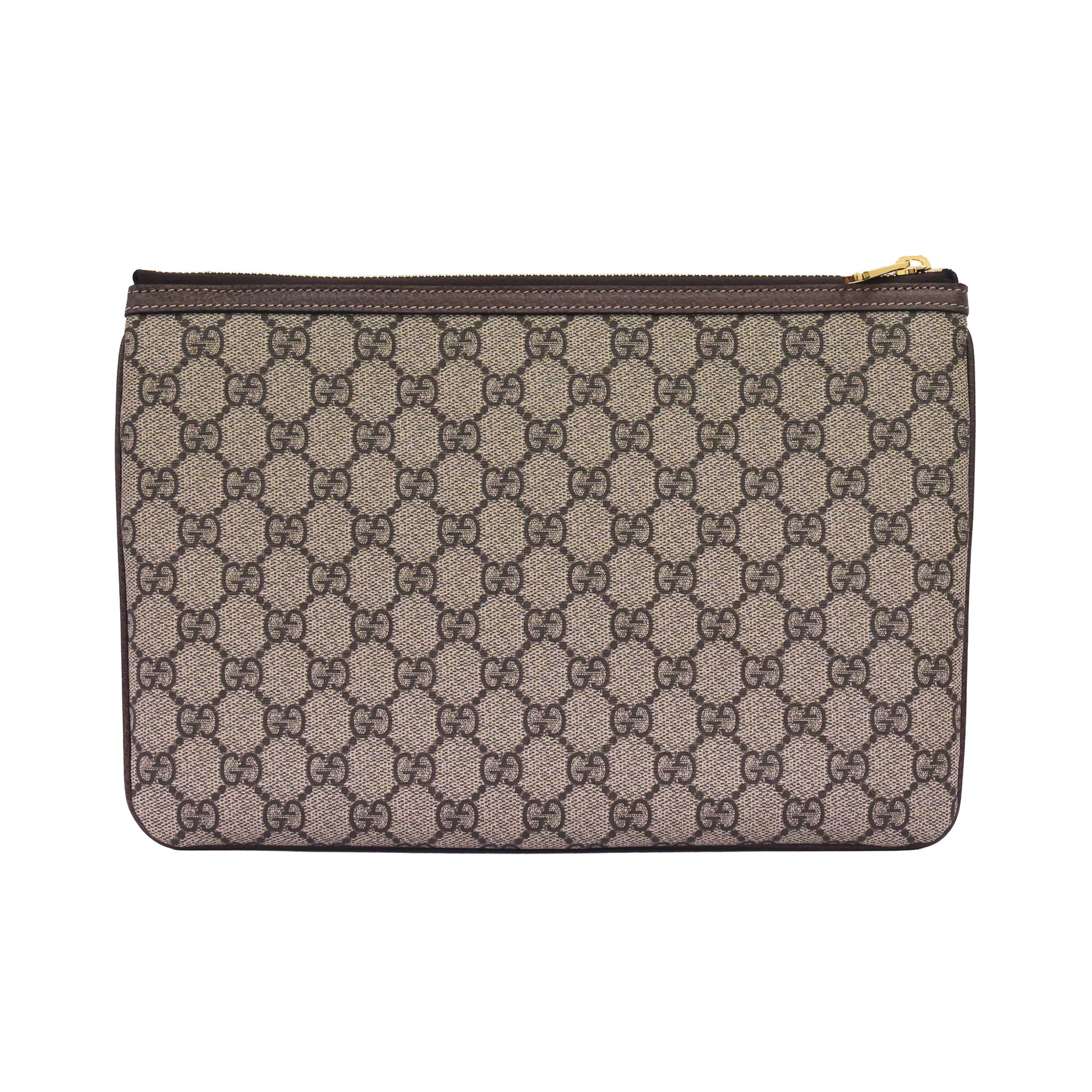 Preloved GUCCI GG Supreme Ophidia PVC x Leather Clutch Bag Brown | Luxe Again Maison