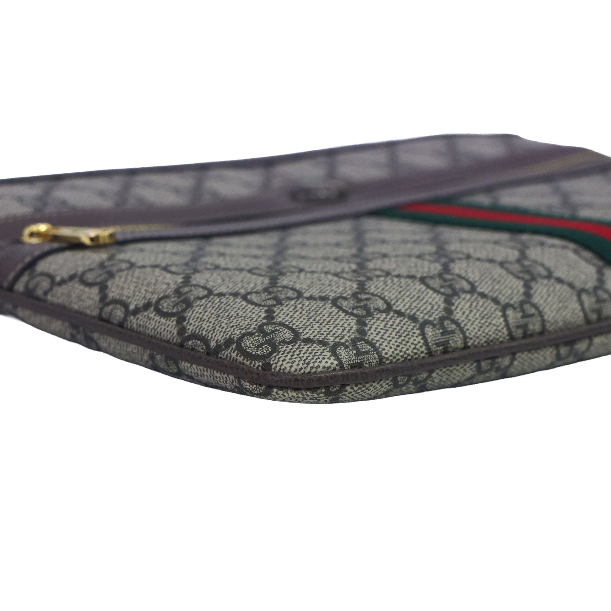 Preloved GUCCI GG Supreme Ophidia PVC x Leather Clutch Bag Brown | Luxe Again Maison