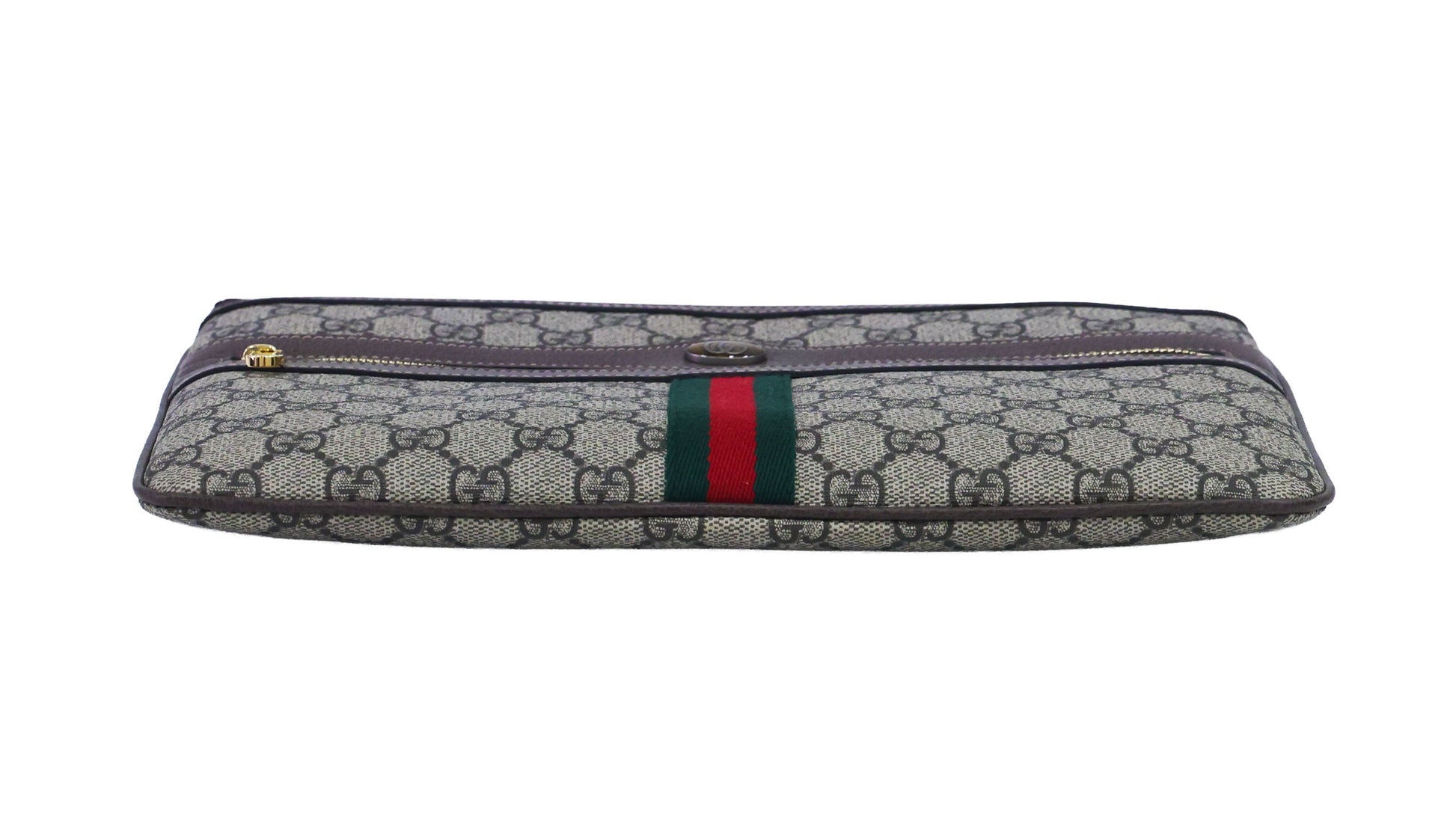 Preloved GUCCI GG Supreme Ophidia PVC x Leather Clutch Bag Brown | Luxe Again Maison