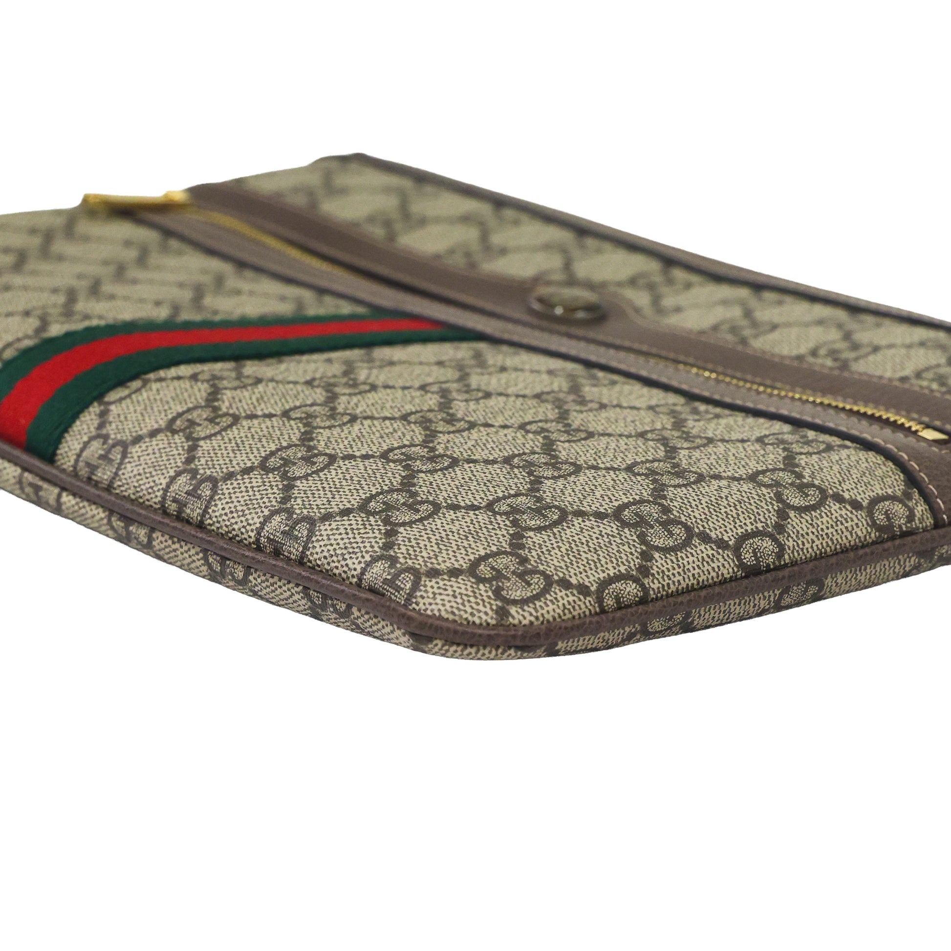 Preloved GUCCI GG Supreme Ophidia PVC x Leather Clutch Bag Brown | Luxe Again Maison