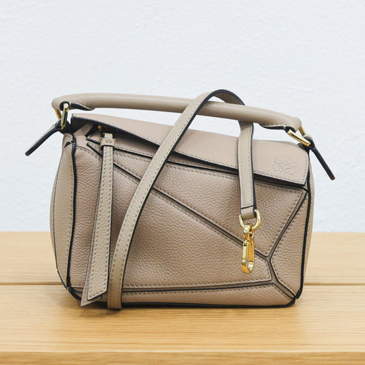 Second hand LOEWE Puzzle Edge Mini Leather Beige 2 Way Hand Bag | Luxe Again Maison