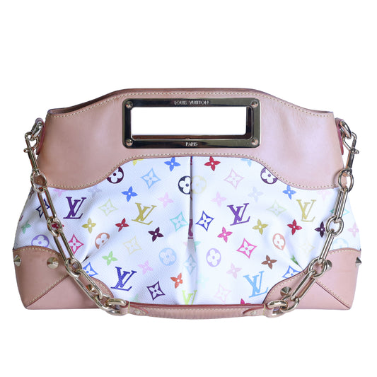 Preloved LOUIS VUITTON Judy PM Multicolore Monogram White Canvas x Leather Handbag | Luxe Again Maison