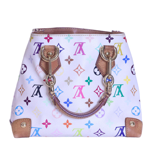 Preloved LOUIS VUITTON Multicolore Audra Monogram White Canvas with Leather Tote | Luxe Again Maison