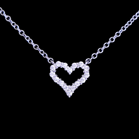 Preloved TIFFANY Sentimental Heart Extra Mini Diamond Necklace 18K Platinum 2.5g | Luxe Again Maison