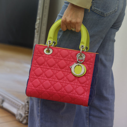 Christian Dior 2014 Lady Dior Tricolour Cannage Lambskin Medium Bag | Luxe Again Maison