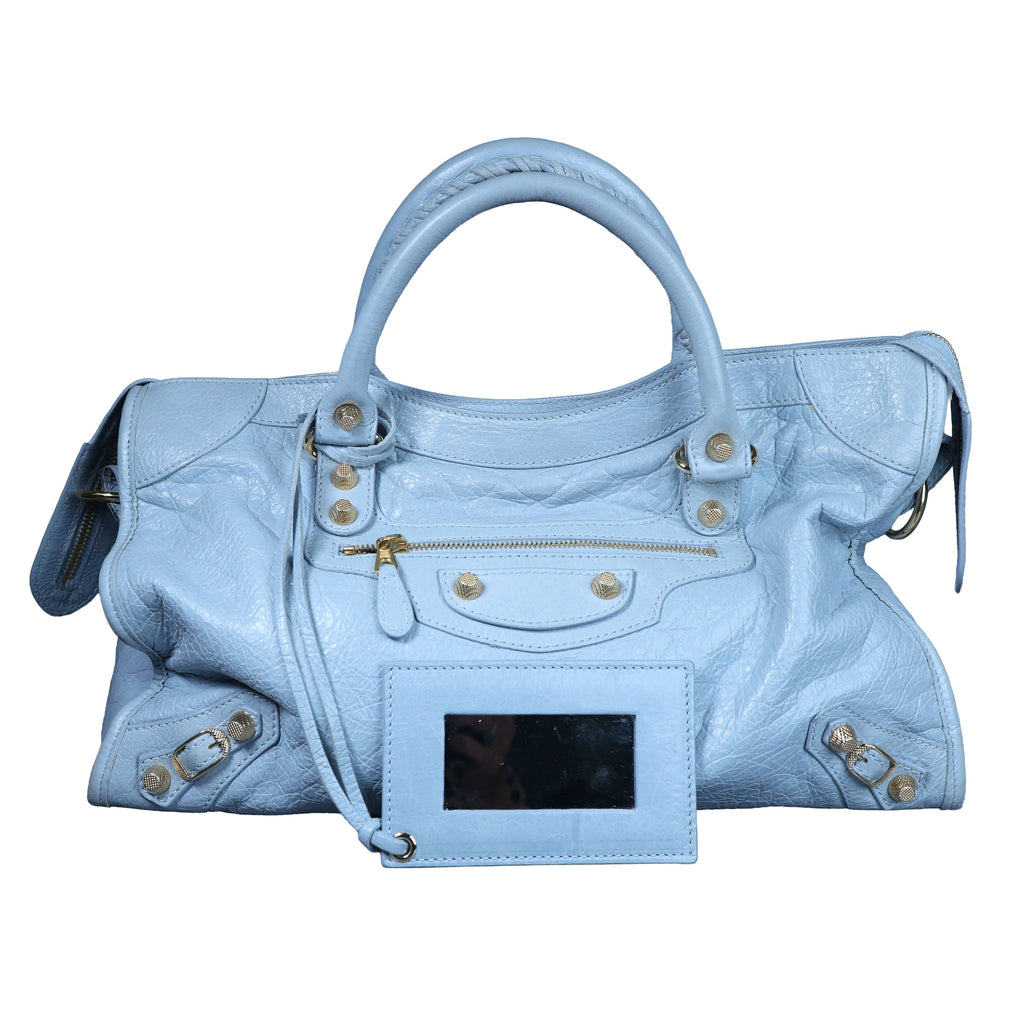 Preowned BALENCIAGA Giant 12 City Leather GHW Light Blue Bag | Luxe Again Maison