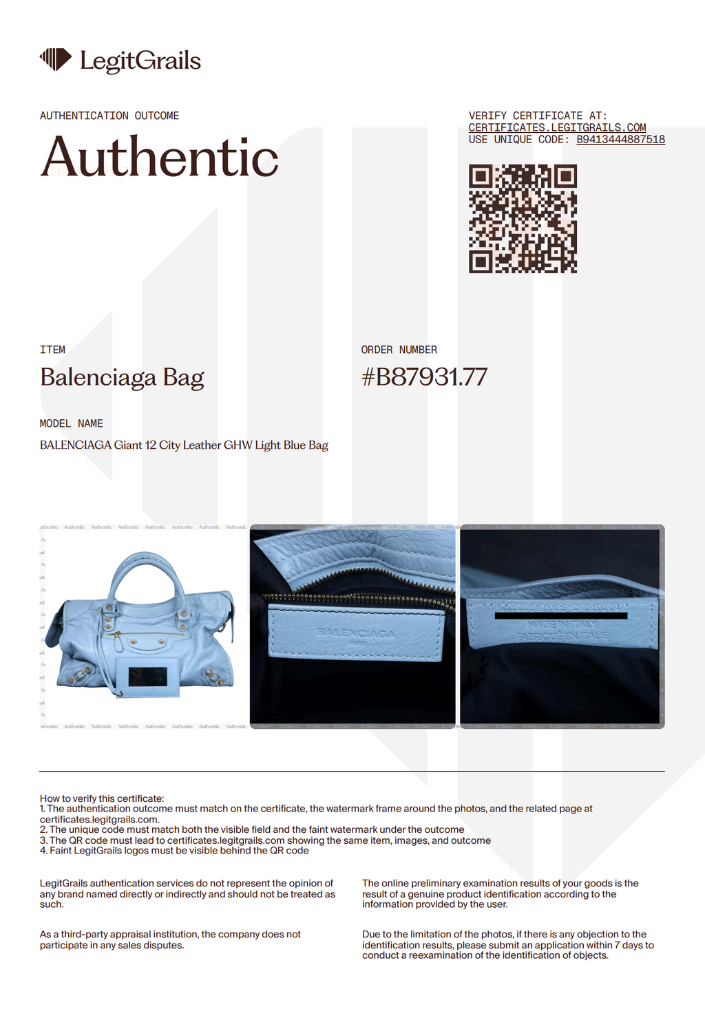 Preowned BALENCIAGA Giant 12 City Leather GHW Light Blue Bag | Luxe Again Maison