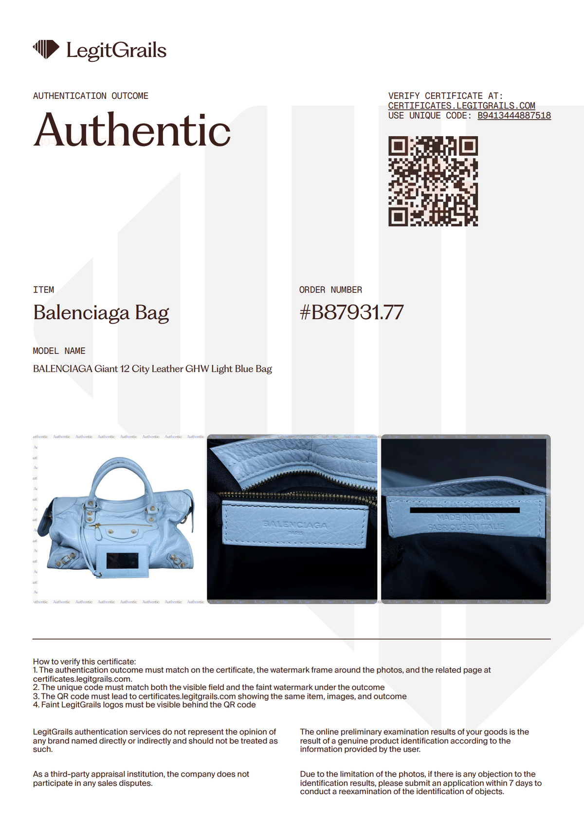 Preowned BALENCIAGA Giant 12 City Leather GHW Light Blue Bag | Luxe Again Maison