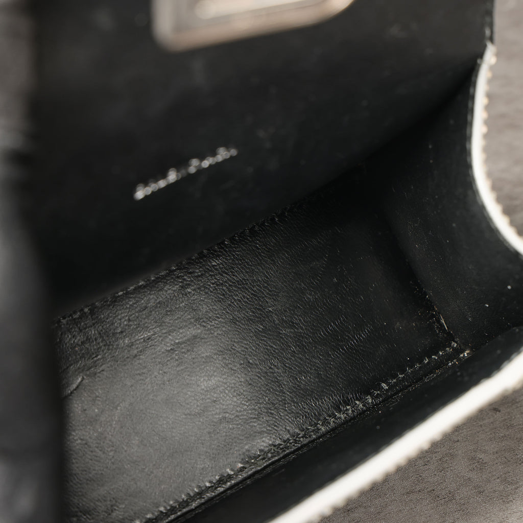 Preowned BALENCIAGA Hourglass XS Allover Logo Rhinestone Top Handle Bag w Chain Silver & Black | Luxe Again Maison
