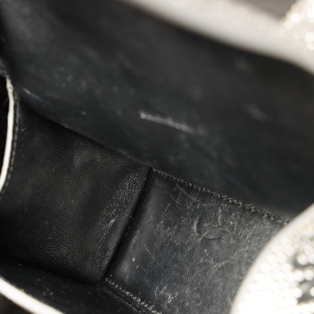 Preowned BALENCIAGA Hourglass XS Allover Logo Rhinestone Top Handle Bag w Chain Silver & Black | Luxe Again Maison