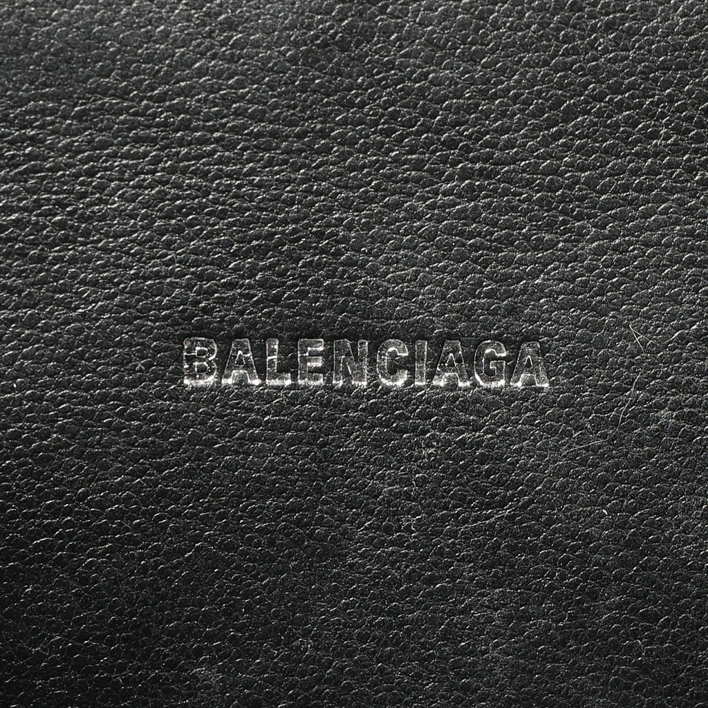 Preowned BALENCIAGA Hourglass XS Allover Logo Rhinestone Top Handle Bag w Chain Silver & Black | Luxe Again Maison
