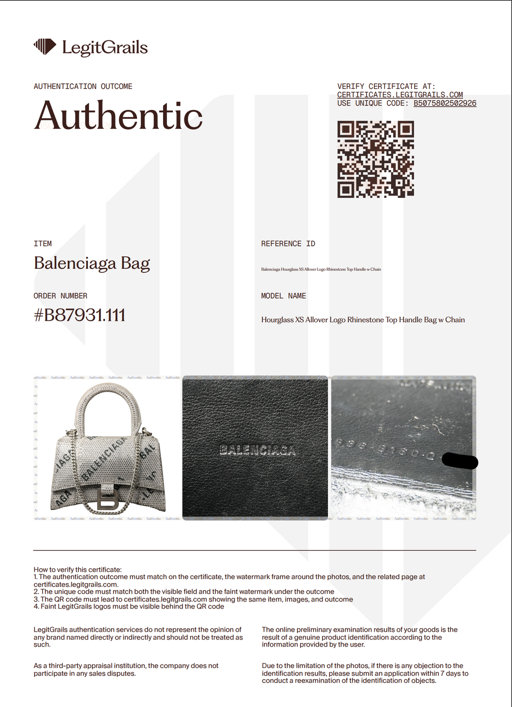 Preowned BALENCIAGA Hourglass XS Allover Logo Rhinestone Top Handle Bag w Chain Silver & Black | Luxe Again Maison