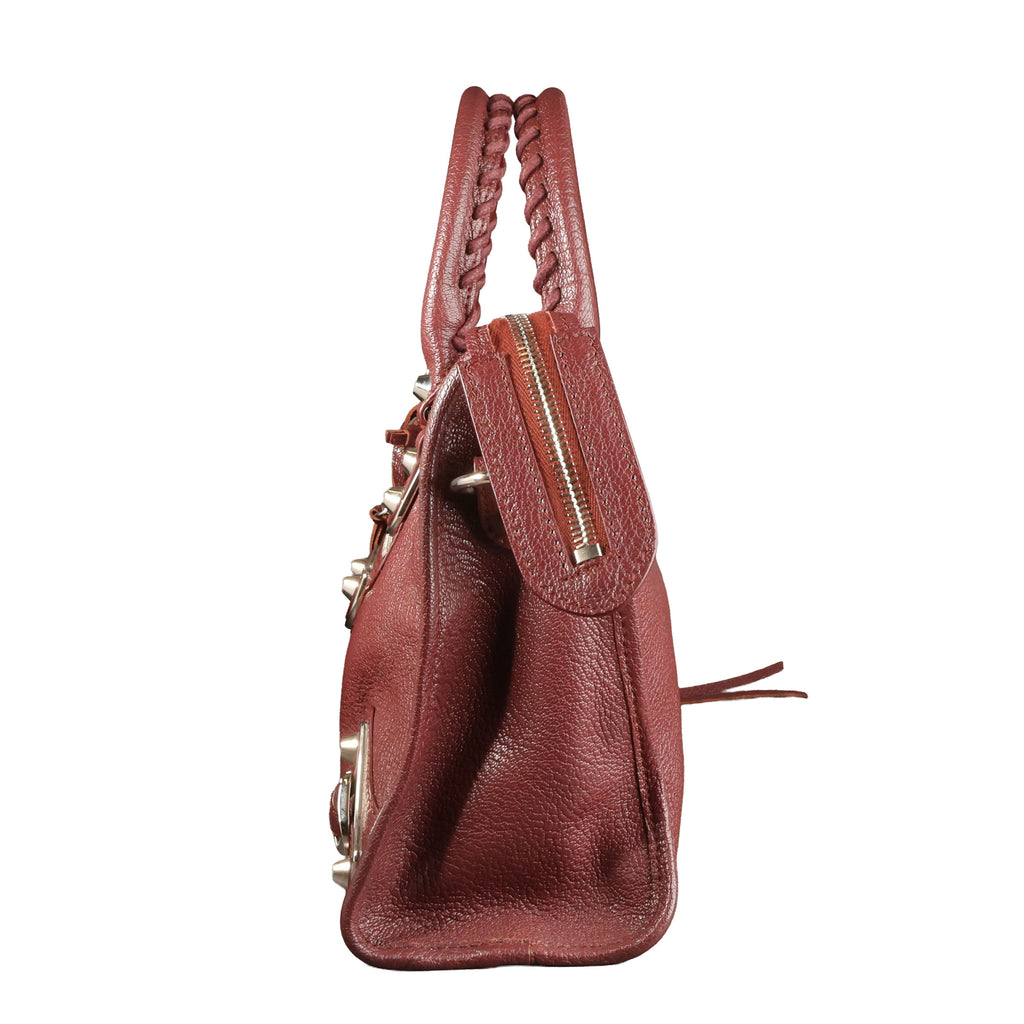 Preowned BALENCIAGA Small Metallic Edge City Leather SHW Burgundy | Luxe Again Maison