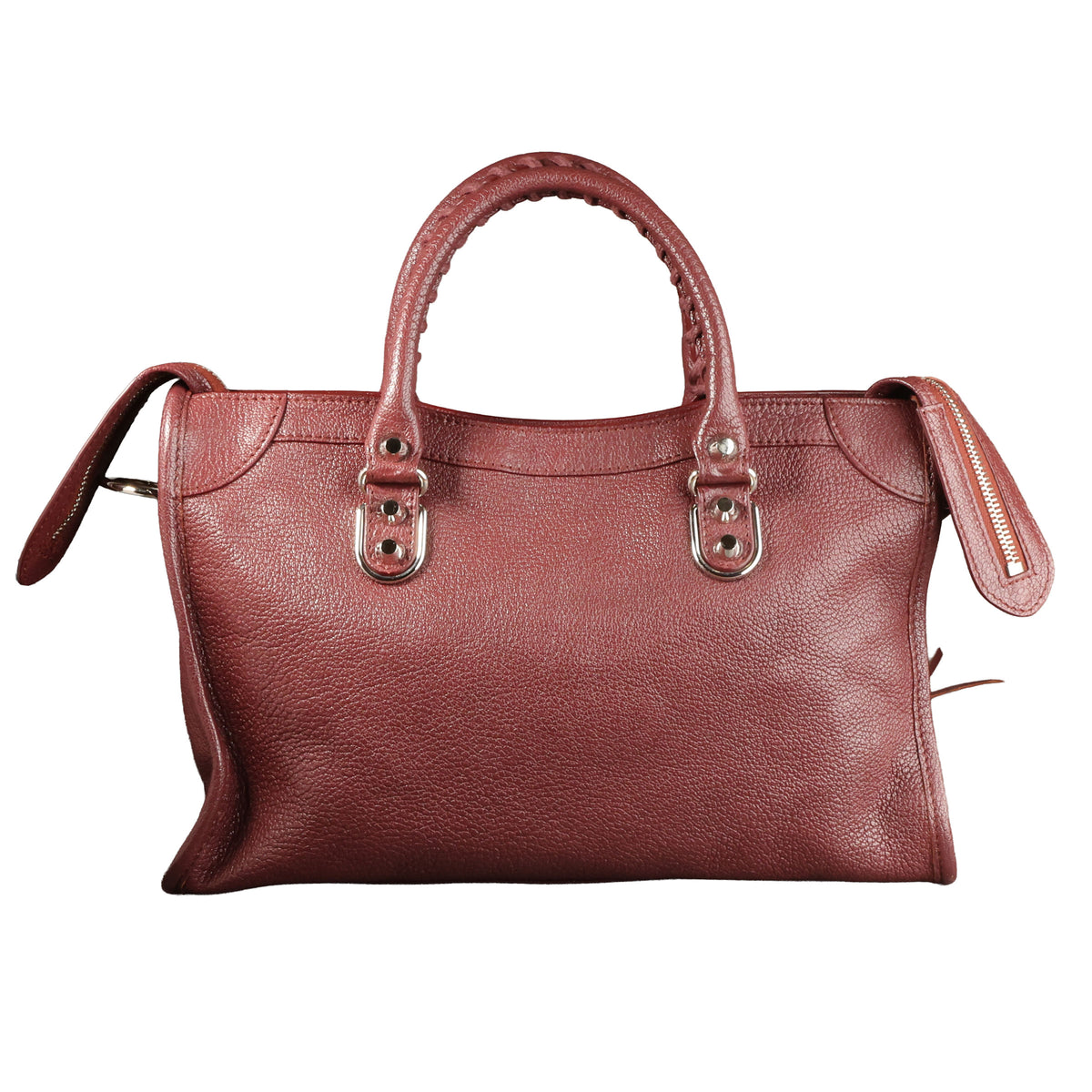 Preowned BALENCIAGA Small Metallic Edge City Leather SHW Burgundy | Luxe Again Maison