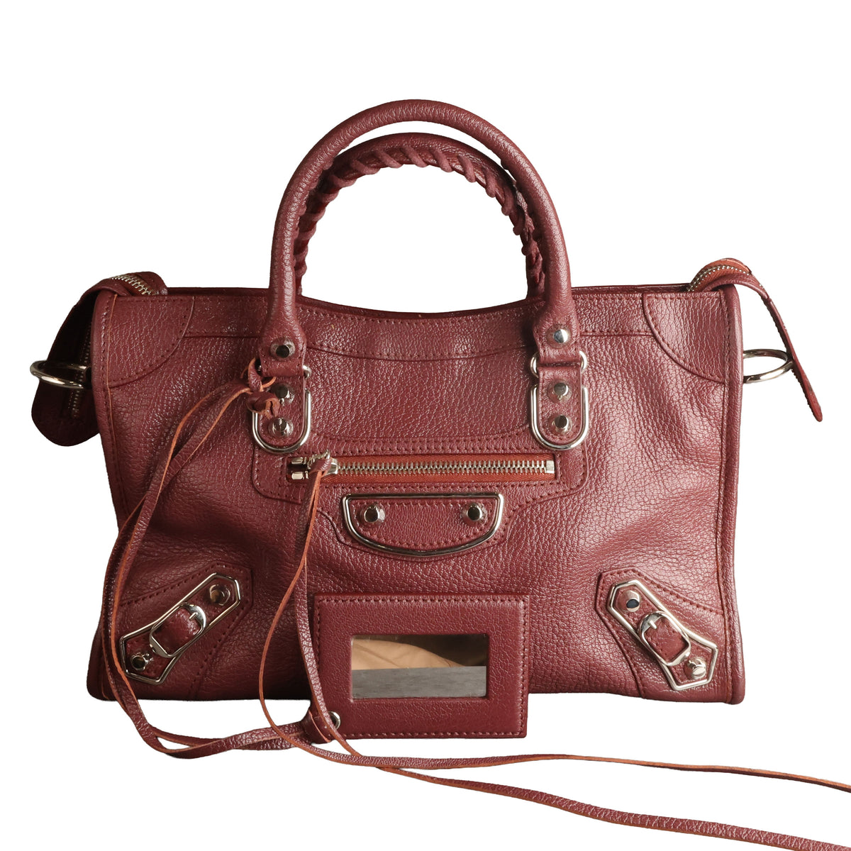 Preowned BALENCIAGA Small Metallic Edge City Leather SHW Burgundy | Luxe Again Maison