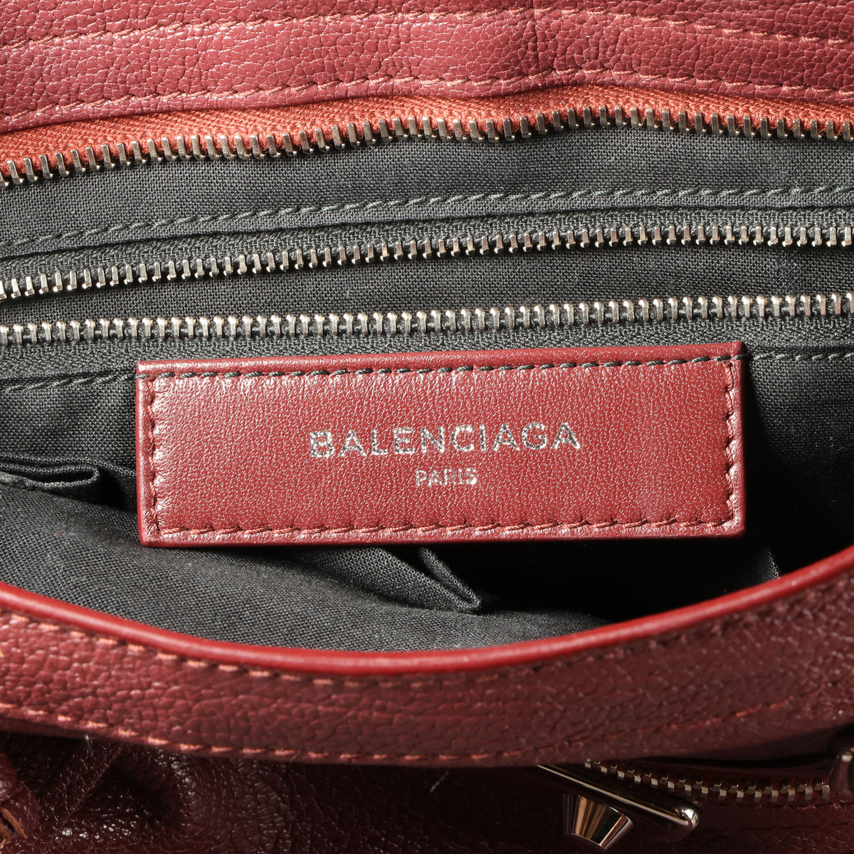 Preowned BALENCIAGA Small Metallic Edge City Leather SHW Burgundy | Luxe Again Maison