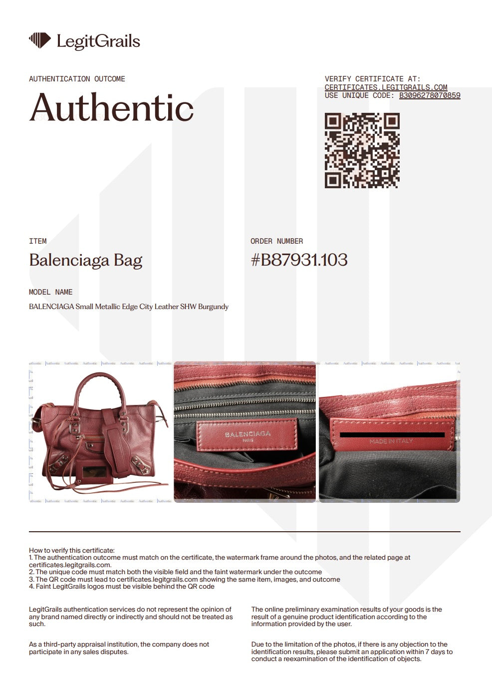 Preowned BALENCIAGA Small Metallic Edge City Leather SHW Burgundy | Luxe Again Maison