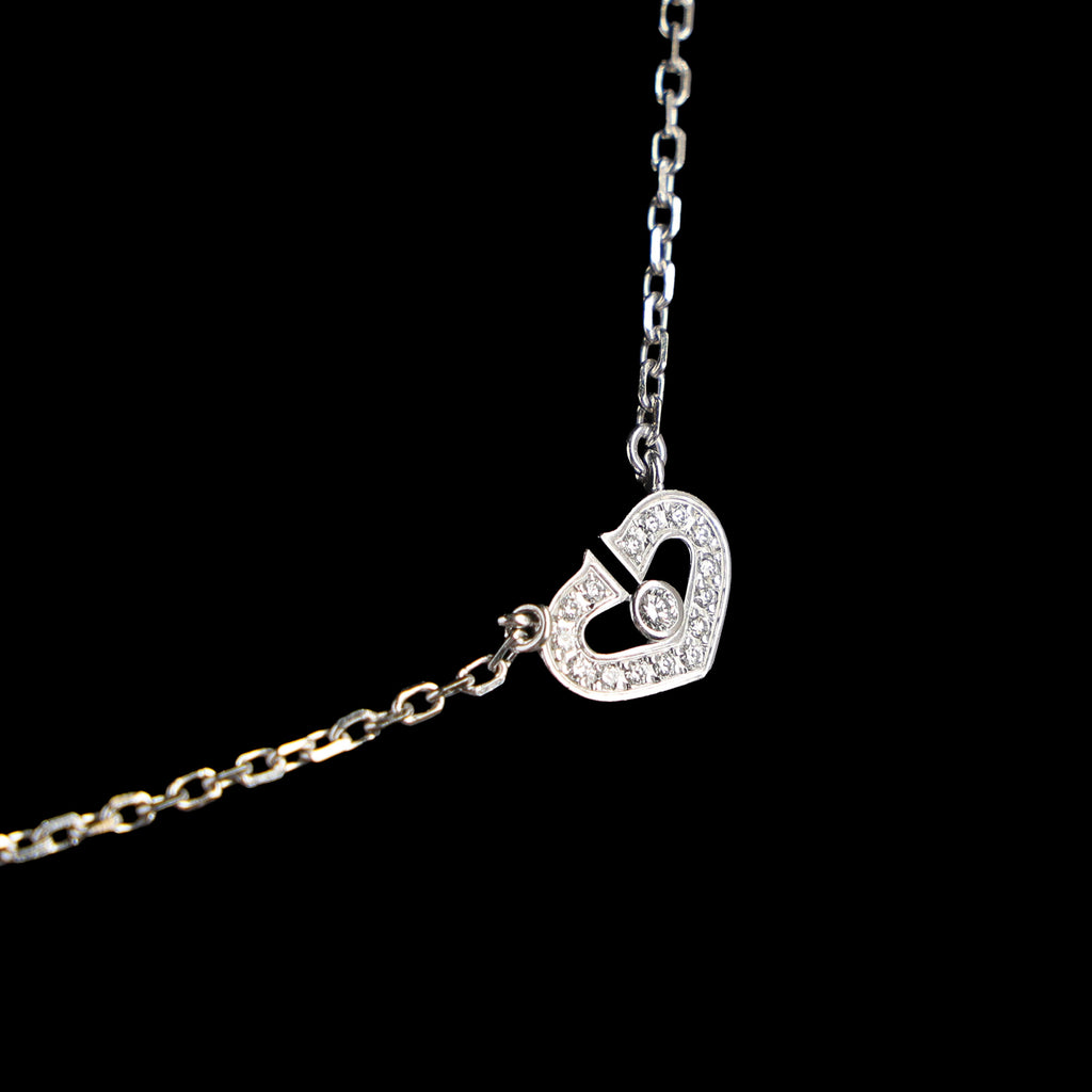 Preowned CARTIER C Heart de Cartier Diamond 18K WG Pendant Necklace WJ8XXX | Luxe Again Maison