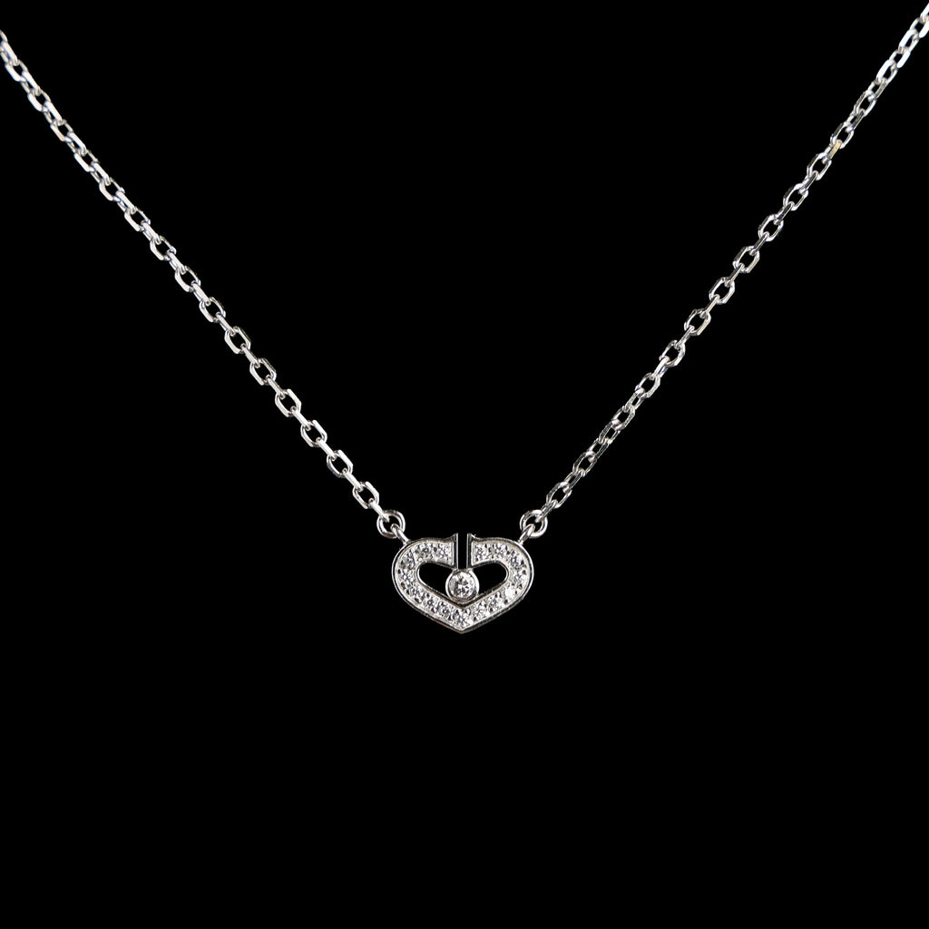 Preowned CARTIER C Heart de Cartier Diamond 18K WG Pendant Necklace WJ8XXX | Luxe Again Maison