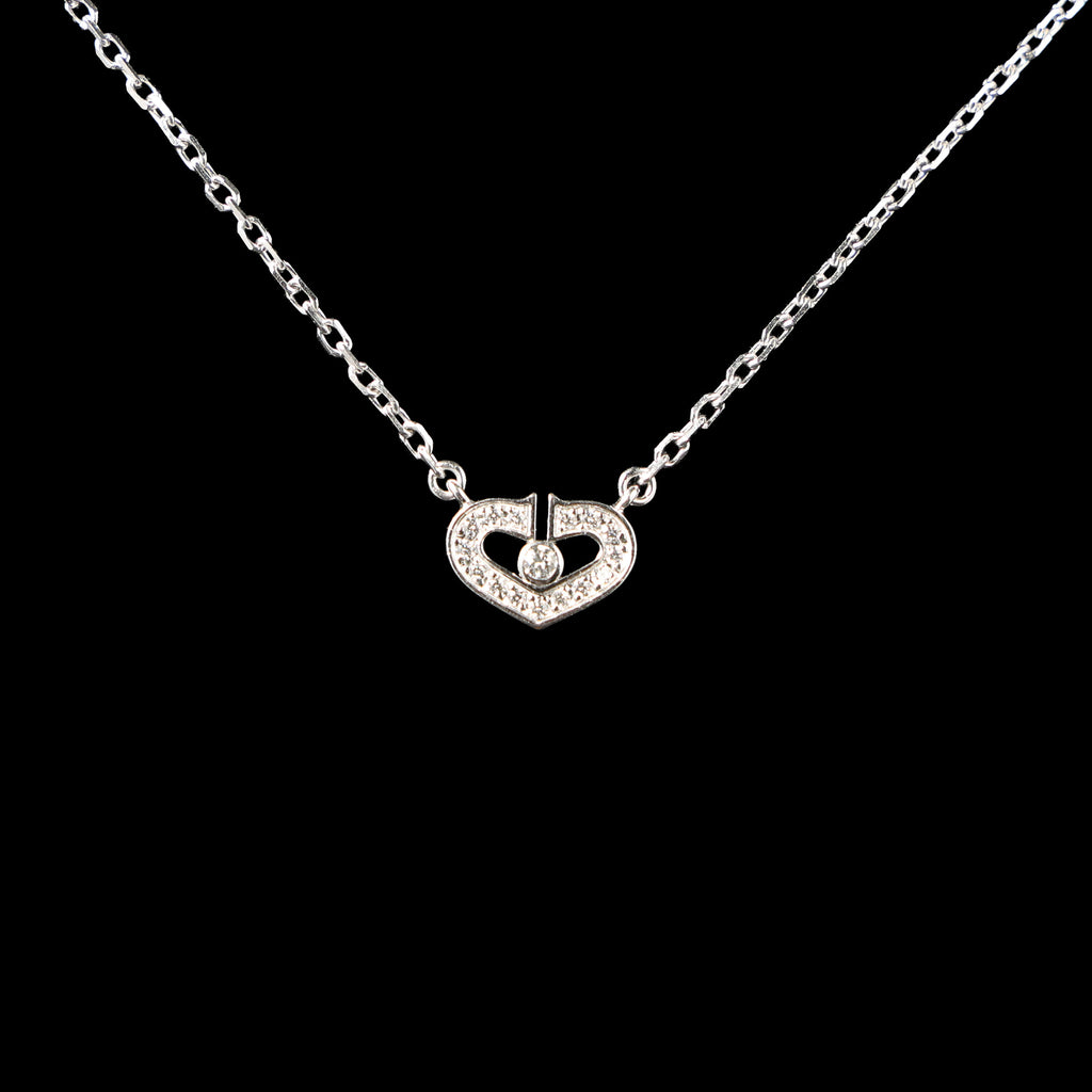 Preowned CARTIER C Heart de Cartier Diamond 18K WG Pendant Necklace WJ8XXX | Luxe Again Maison