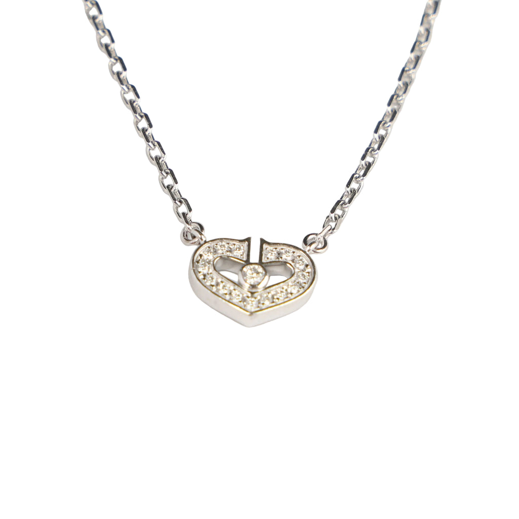Preowned CARTIER C Heart de Cartier Diamond 18K WG Pendant Necklace WJ8XXX | Luxe Again Maison