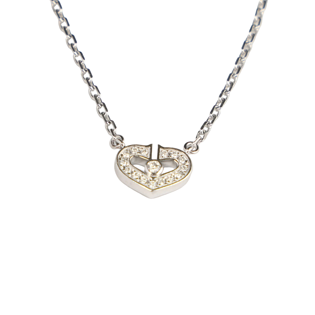 Preowned CARTIER C Heart de Cartier Diamond 18K WG Pendant Necklace WJ8XXX | Luxe Again Maison