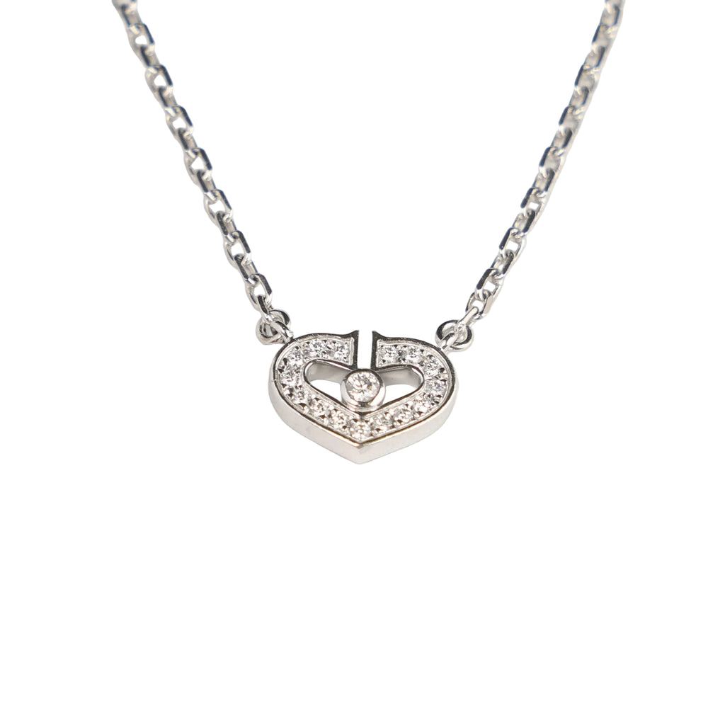 Preowned CARTIER C Heart de Cartier Diamond 18K WG Pendant Necklace WJ8XXX | Luxe Again Maison