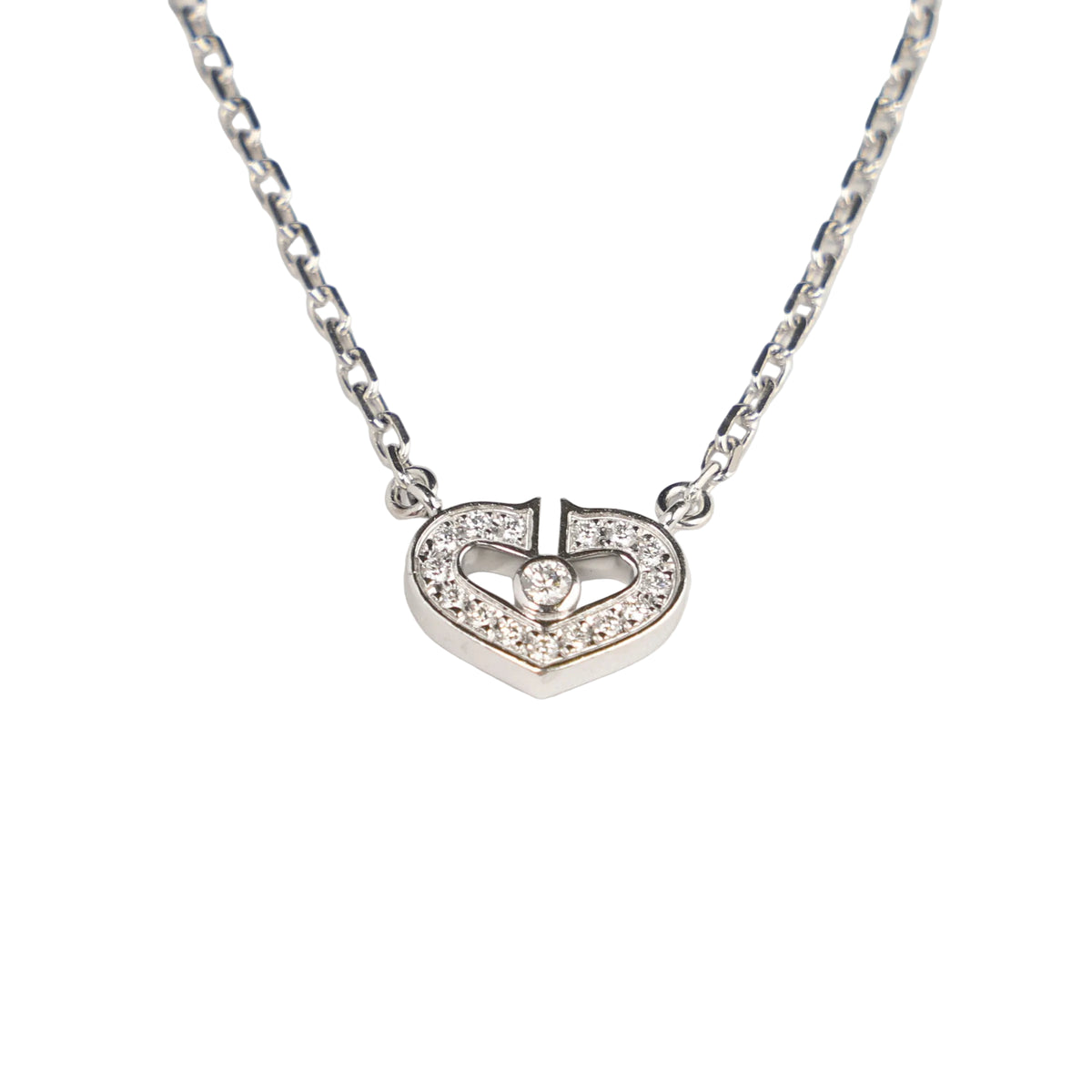 Preowned CARTIER C Heart de Cartier Diamond 18K WG Pendant Necklace WJ8XXX | Luxe Again Maison