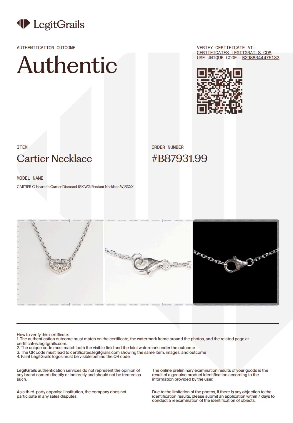 Preowned CARTIER C Heart de Cartier Diamond 18K WG Pendant Necklace WJ8XXX | Luxe Again Maison