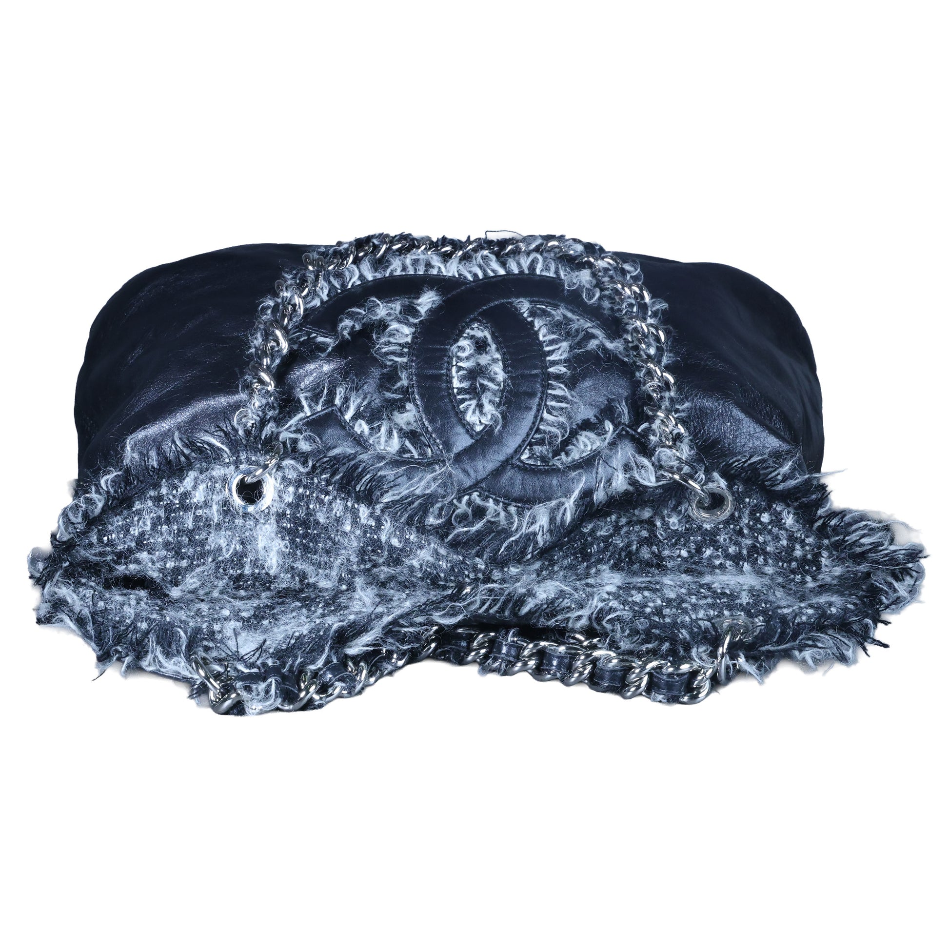 Preowned CHANEL Black Lambskin Leather And Fur Bon Bon Tote Bag | Luxe Again Maison