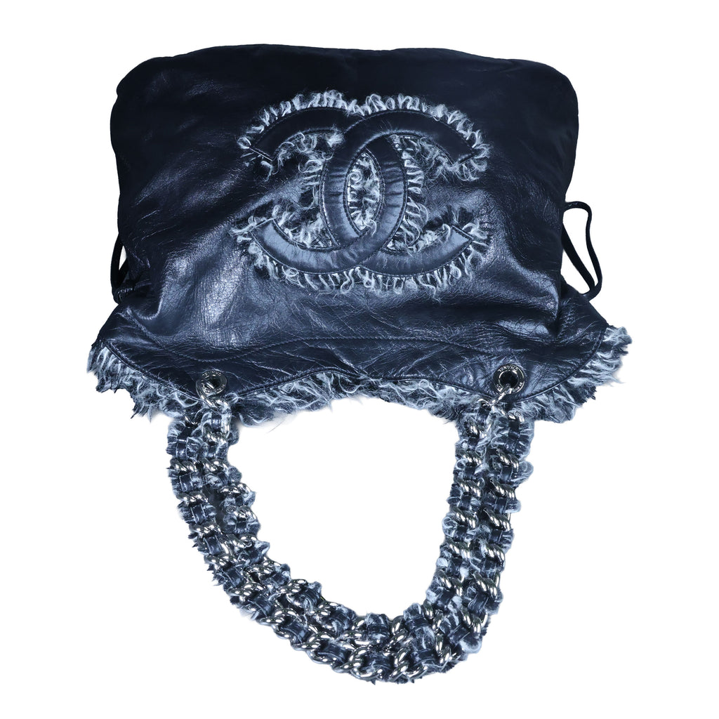 Preowned CHANEL Black Lambskin Leather And Fur Bon Bon Tote Bag | Luxe Again Maison