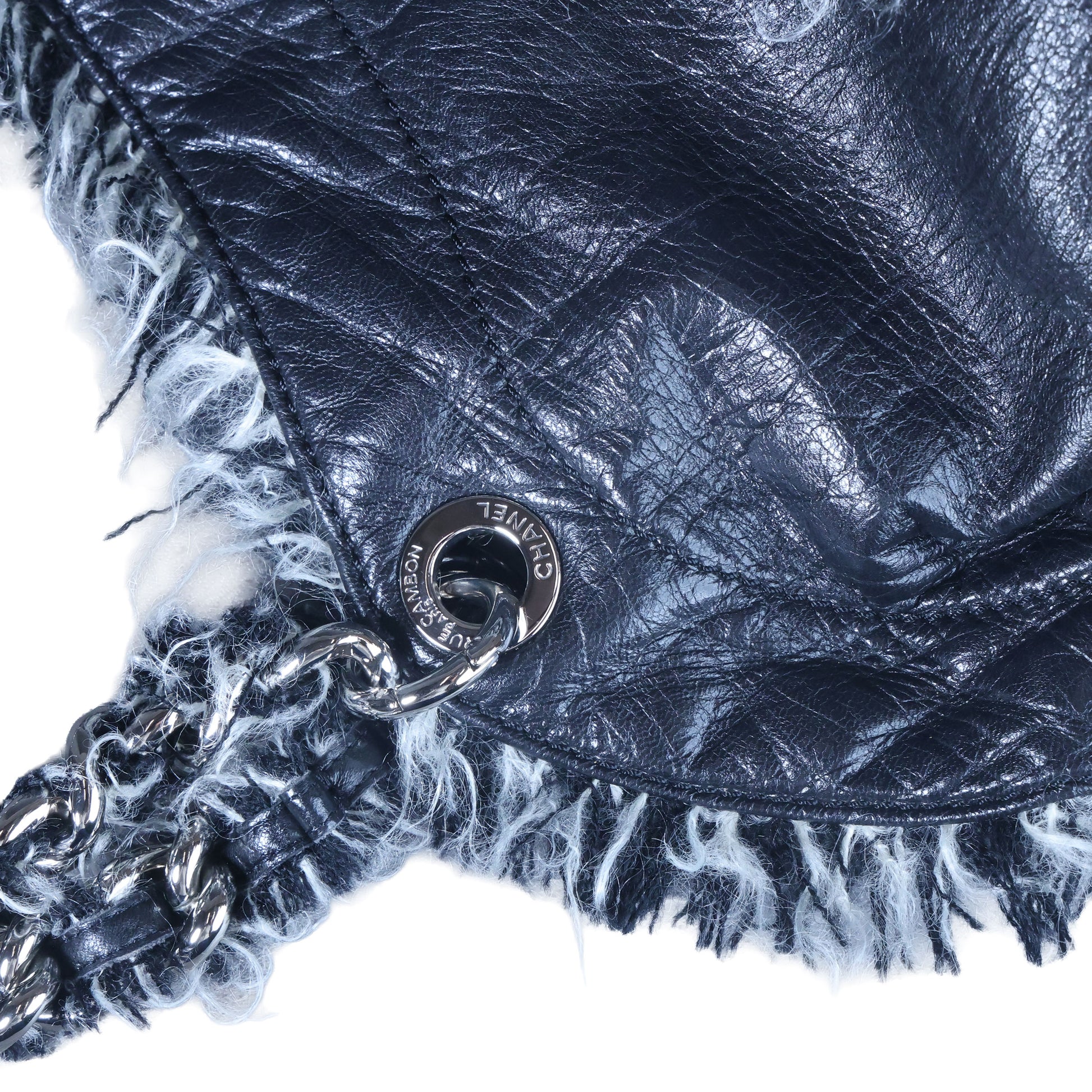 Preowned CHANEL Black Lambskin Leather And Fur Bon Bon Tote Bag | Luxe Again Maison